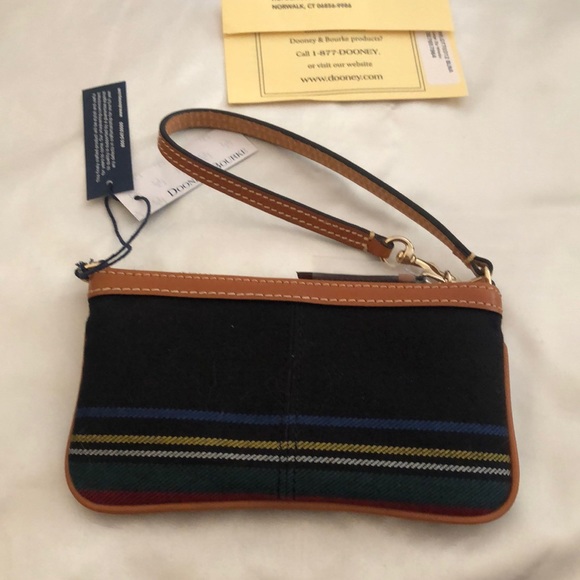 Dooney & Bourke Black Tartan & Brown Leather Trim ZA Wristlet NWT - Picture 8 of 16